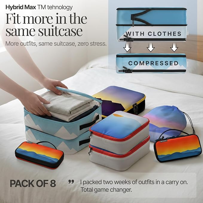 Well Traveled 8 pcs Compression Packing Bags Cubes Set with HybridMax Double-Capacity Design - Packing Cubes for Travel Compression to Maximize Limited Luggage Space, Vista - Image 5