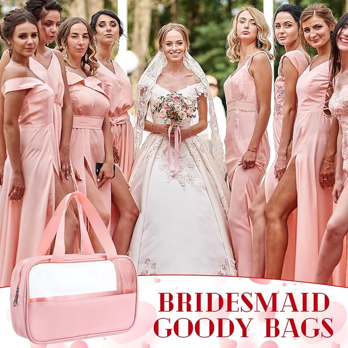 Buryeah 12 Pcs Translucent Make up Bag Toiletry Organizer for Women Men Waterproof Portable Cosmetic Travel Bag with Hanging Handles Travel Storage Carry Pouch Gifts for Bridesmaid (Pink) - Image 6