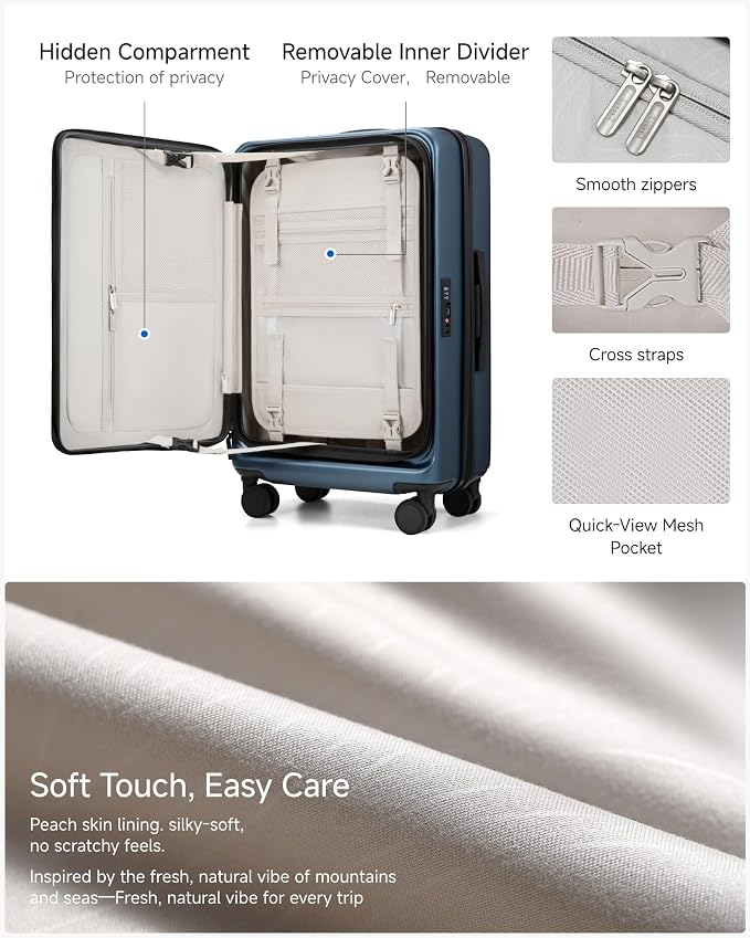 LUGGEX Checked Luggage with Spinner Wheels, FLO5 Top Opening Expandable Polycarbonate Hard Shell Suitcase with TSA Approved Lock (FX-Core, Blue, 24 Inch) - Image 8
