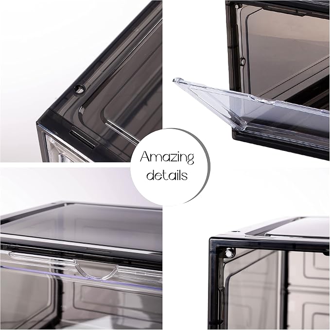 Attelite Large Clear Shoe Box Organizer,Plastic Stackable Shoe Storage Box with Magnetic Door, Large Clear Door Shoe Containers for Display Sneakers, Easy Assembly（Black） - Image 3