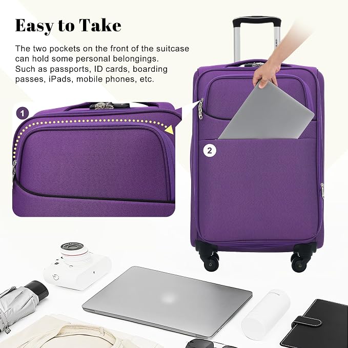 Merax 4-Piece Expandable Luggage Set,Softside Suitcase,Purple | 18" 22" 26" 30" Lightweight Luggage with Spinner Wheels,Suitcase Set with TSA Lock,Front Pocket & Interior Organization - Image 6