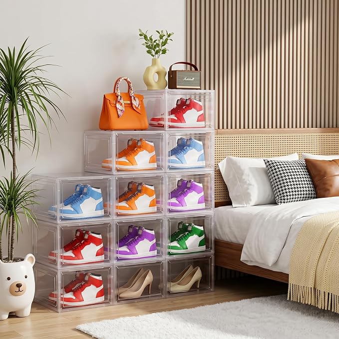 Large Shoe Boxes Clear Plastic Stackable, 8 Pack Drop Side Shoe Storage Organizer with Magnetic Door, Shoe Container Sneaker Storage Display Case Fit up to US Size 13 CLEAR - Image 6