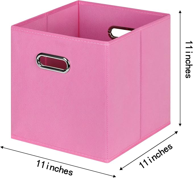 Fabric Cloth Storage Bins,Fabric Cube Bins Organizer with Dual Handles Foldable Cube Storage Baskets for Home Bedroom Storage,Set of 6,(Pink) - Image 2