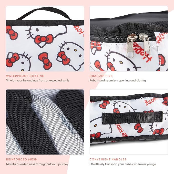 Sanrio's Hello Kitty Packing Cubes - 5 Piece Packing Cube Bags - Travel Essentials - Suitcase Luggage Organizer Set - Hello Kitty and Friends, My Melody, Kerromi, Kerropi, Badtz-Maru (Hello Kitty) - Image 3