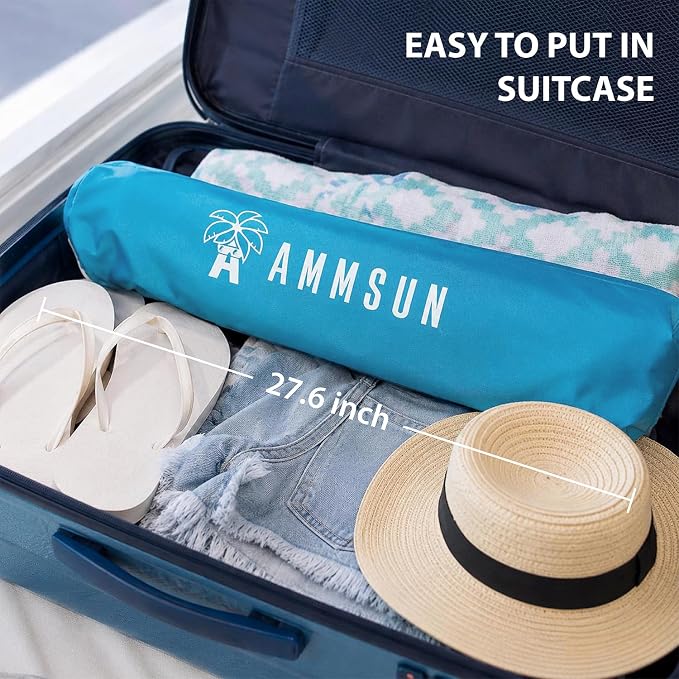 AMMSUN 6.5ft Twice Folded Portable beach umbrella with Sand Anchor Windproof Tilt Pole Air vent UPF 50+ Protection Fits in a large Suitcase Compact For Travel Patio Garden Pool Backyard Sky Blue - Image 7