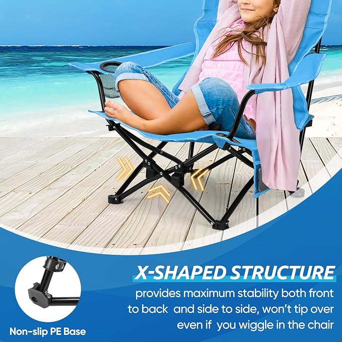 HaSteeL Folding Beach Chair Set of 2, Foldable Blue Camping Chairs for Outside, Low Beach Chair Portable for Adults Fishing, Picnic, Outdoor BBQ, Travel, Sports, Cup Holder & Storage Bag - Image 5