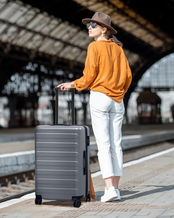 NINETYGO Large Checked Luggage 28 Inch, Checking In Luggage with Smooth Spinner Wheels, Expandable, Hard Shell PC Suitcase, Lightweight Travel Luggage, TSA Approved (Grey, Rhine Max) - Image 2