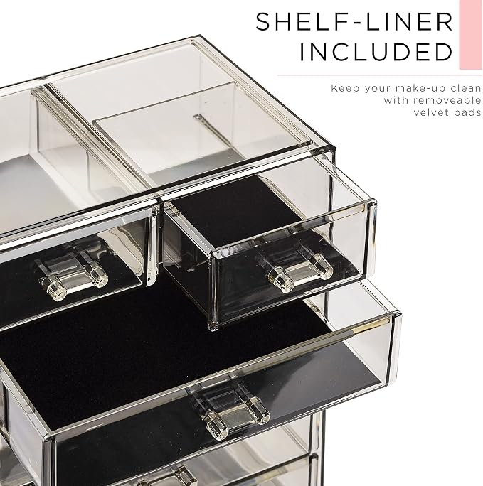 Sorbus Acrylic Makeup Organizer Set, 6-Drawer Vanity & Countertop Cosmetic Storage with Small & Wide Compartments, Black-Tint Makeup Storage for Brushes, Jewelry – Holiday Gift for Women & Teens - Image 6