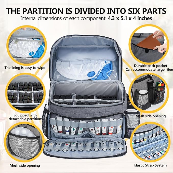 Acrylic Paint and Brush Set Organizer Bag - Carrying Case Compatible with Apple Barrel, Shuttle Art, Caliart Art Supplies - Includes Detachable Paint Brush Holder - for Travel/Outdoor Sketching (Gray) - Image 3