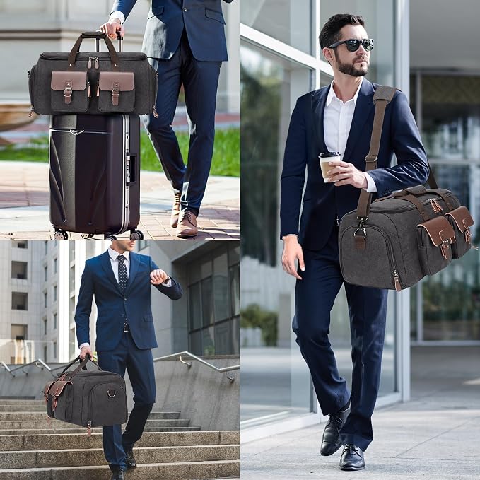 Canvas Garment Bags for Travel, Convertible Carry On Garment Duffel Bag for Men Women, 2 in 1 Suit Bag Hanging Suitcase Business Travel Bag with Shoe Compartment (Grey, L) - Image 9