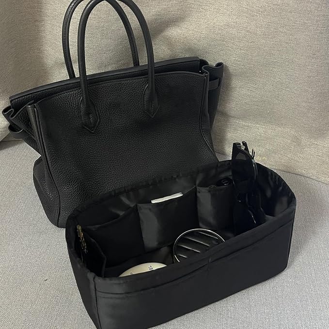 Satin Purse Organizer for Birkin 25 Sellier, Black | Custom Fit, Multiple Pockets, Lightweight Purse Essentials, Ideal for Travel, Shopping, and Daily Use - Image 2