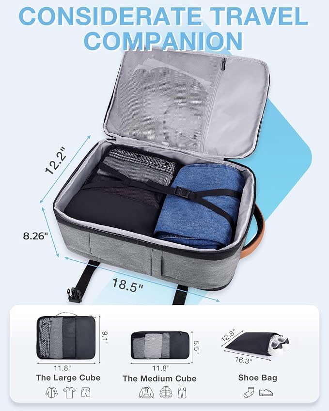 BAGSMART 37L Expandable Travel Backpack Compression Carry On Daypack | Green and White weekender bag fits 17" laptop. Water resistant luggage with packing cubes and shoe pouch. - Image 2