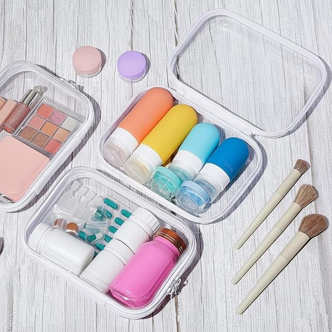 Sanwuta 6 Pcs Clear Hard Zipper Case Plastic Zipper Pouches Transparent Makeup Bag Pencil Case Pouches Toiletry Diaper Bag for Travel Toy Storage Organizer Bins(White,7.09 x 5.12 x 2 Inch) - Image 5