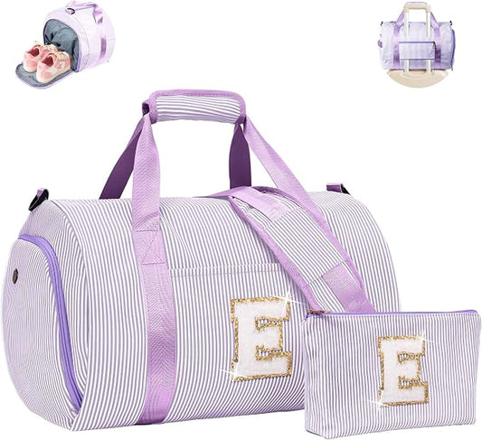 9 Year Old Girl Birthday Gift, Girls Travel Duffle Bag, Kids Overnight Duffel Bags with Shoe Compartment, Personalized Dance Bag with Cosmetic Pouch, Teenager Girl Gift Ideas (Letter E) by Vogewood