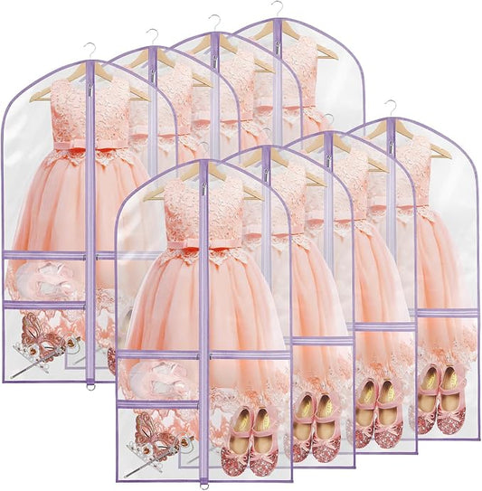 Zilink Clear Garment Bags for Dance Costumes 40" Dance Garment Bag for Hanging Clothes Kids Travel Garment Bag for Dance Competitions with 3 Clear Zipper Pockets，Set of 8(Clear/Purple) by Zilink