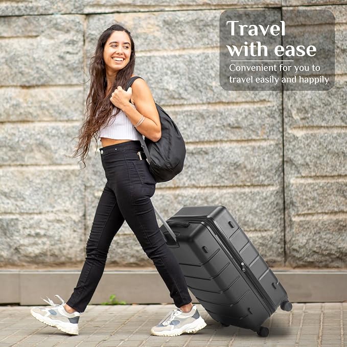 OLIXIS 24 Inch Luggage, Hardside Suitcase with Spinner Wheels, Lightweight ABS Hard Shell Checked Luggage, TSA Approved Lock, Expandable Medium Suitcase for Travel & Business–Black - Image 2