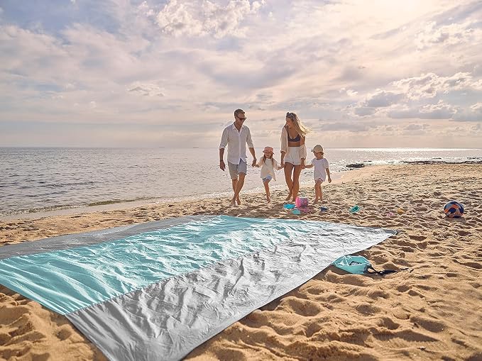 WEKAPO Beach Blanket Sandproof Waterproof, Extra Large Beach Mat, Oversized & Compact Sand Free, Quick Drying Beach Essentials for Vacation, Cruise, Picnic & Camping with Stakes - Image 8