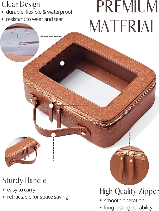 Popvibe Clear Makeup Bag Toiletry Case Travel Transparent Cosmetic Bag with Zipper, Portable Make Up Organizer Traveling Compact Car Bag for Essentials - Image 2