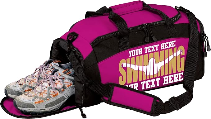 Personalized Swim Team Duffel Bag with Custom Name – Waterproof Swimming Gear Bag for Youth & Adults – Large Pool Bag with Shoe Compartment & Wet Pocket by all+about+me+company