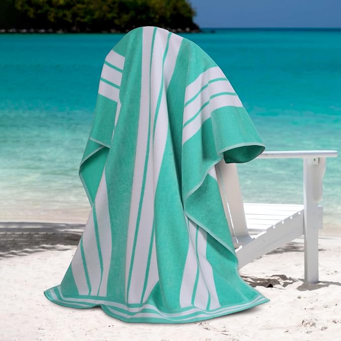 Superior Cotton Cabana Striped Beach Towels, Colorful Towels for Adult, Kid, Pool, Swimming, Sand, Travel, Large Oversized, Absorbent, Fast Drying, Bath Basics, Cabana Collection, 1 Piece, Mint - Image 2