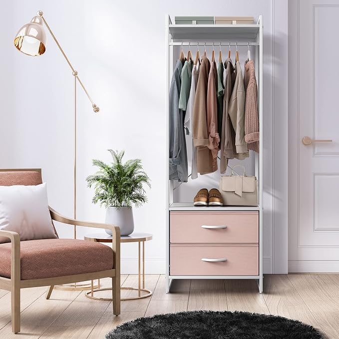 Sorbus Premium Cothing Rack with Drawers - Heavy Duty Wardrobe Closet with Metal Frame & Wooden Top - 70Inch Tall Garment Rack- Lightweight Freestanding Coat Closet - Multipurpose for Hallway, Bedroom - Image 3