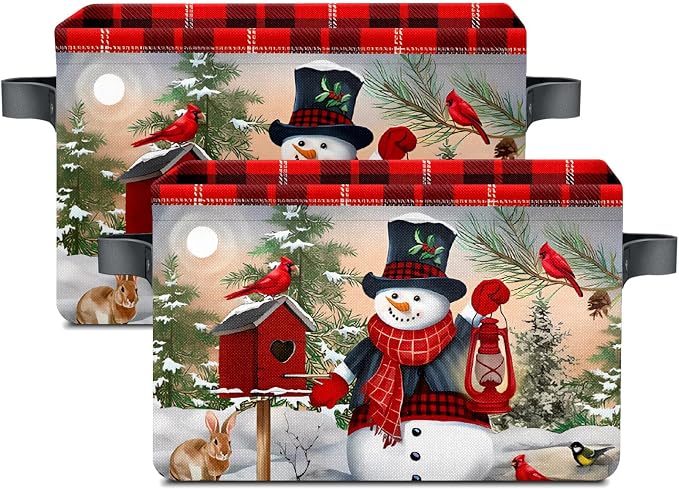 Stybn Christmas Snowman Foldable Baskets Storage Bins with Handles, Christmas Decorative Fabric Storage Basket Shelf baskets 2 2piece - Image 2