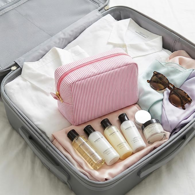 12 PACK Makeup Bags-Bulk Graduatin Gifts Seersucker Cosmetic Bag for Women Bridesmaid Gifts Makeup Pouch for Wedding Party Favors Bachelorette Party Decorations Travel Toiletry Organizer(12, Pink) - Image 9