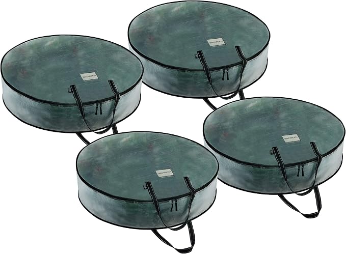 VENO 4 Pack Summer Wreath Storage Container, 30 Inch Clear Wreath Bag, Spring, Christmas Garland Decoration Organizers with Zipper and Durable Handles (Clear, 30"-4 Pack) by Veno