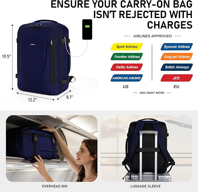 ECOHUB 35L TSA Friendly Travel Laptop Backpack for Men and Women, Large Carry-On Business Backpack with 17.3 In Laptop Compartment, Water Resistant, Anti-Theft Pocket, Multiple Pockets, Blue - Image 2