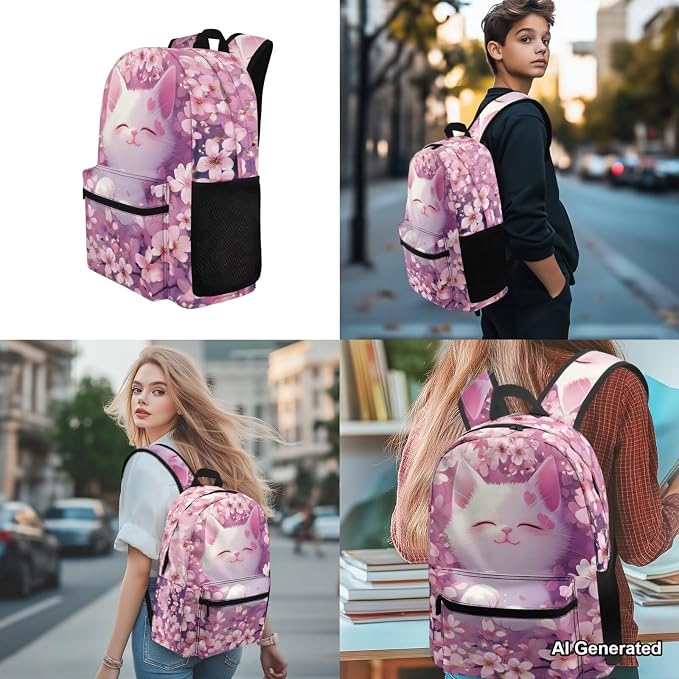 Cat Backpack for School Girls Cute Pink Backpack and Lunch Box for Girls School Bag Set 4-in-1, Lightweight 17" Kids Bookbag Ages 8-10 10-12 Teens Daypack Purse - Image 4