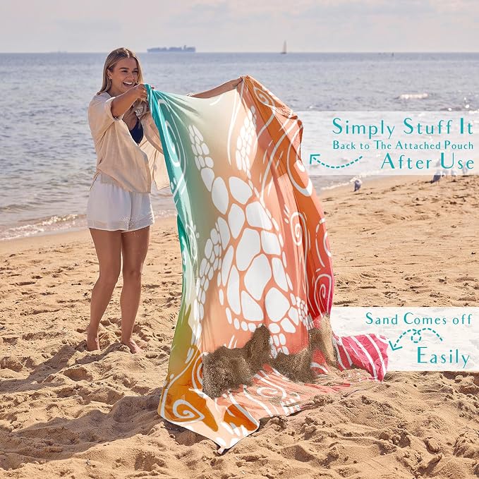 WEKAPO Beach Blanket Waterproof Sandproof Oversized Extra Large Sand Free Beach Mat with Stakes, Storage Bag - Essentials for Outdoor Beach, Picnic (Sea Turtle, 11 X 9 FT (1~10 Person)) - Image 5