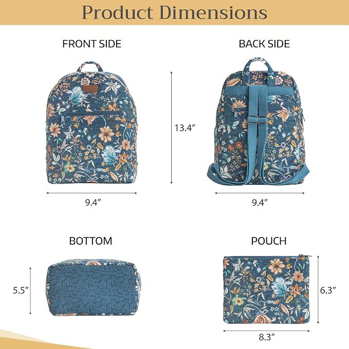 Maison d' Hermine Backpack for Women Men Cotton Shoulder Multipurpose Rucksack with Small Pouch Lightweight Multi Pocket Bag for Travel Beach Perfect for Spring Summer (Luxury Loft - Dark Teal) - Image 5