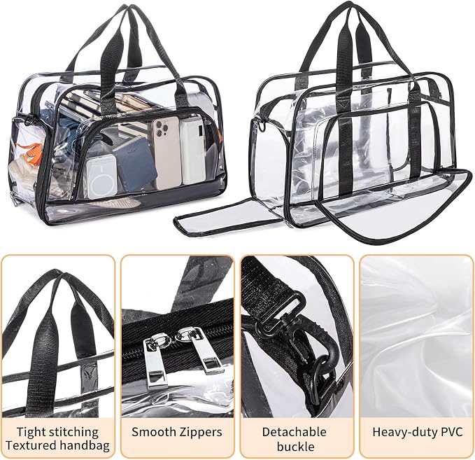 Clear Duffle Bag for Women with Anime Pins Display & Shoe Compartment, Waterproof and Convertible Crossbody for Anime Conventions, Stadium Events, Yoga, Travel & Gym (black) - Image 5