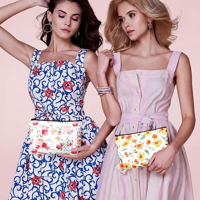 Hillban Vintage Floral Cosmetic Bags for Women Inspirational Cute Canvas Makeup Bags Bulk Motivational Travel Cosmetic Pouch Beautiful Gifts for Teacher, 12 Styles - Image 6