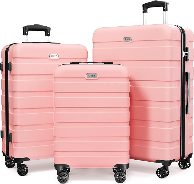 AnyZip Luggage Sets 3 Piece Hardshell Suitcase Set PC ABS Lightweight Travel Suitcases with 4 Double Spinner Wheels TSA Lock 20 24 28 Inch Pink by YourBestTravelChoice
