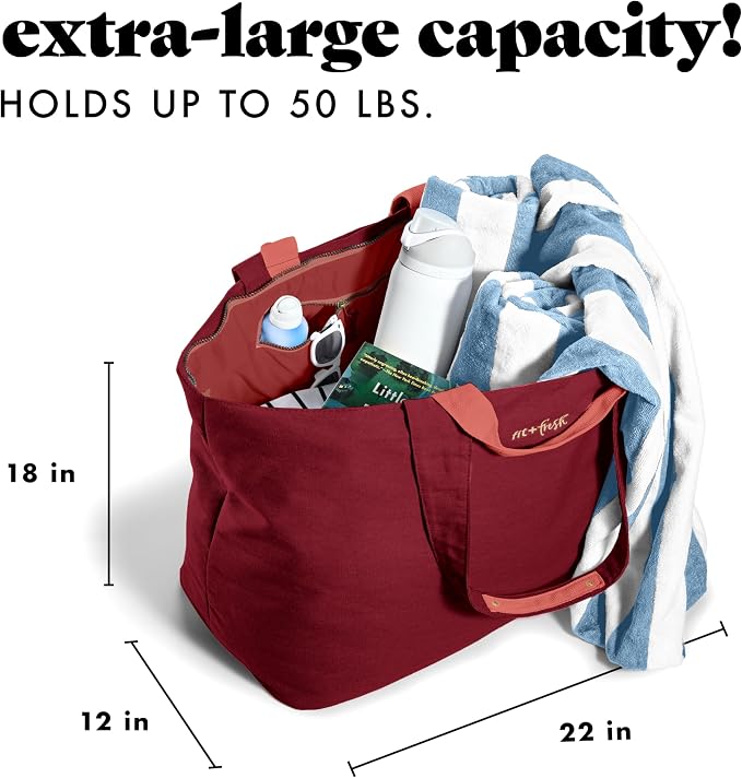 Fit & Fresh XL Beach Tote Bag for Women – XL Travel Tote with Zipper & Pockets, Oversized Canvas Pool Bag, Weekender Carry-On - Image 3