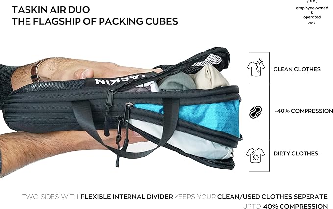 Compression Packing Cubes | Separate Clean & Dirty Compartments w/Flexible Separator + - Image 2
