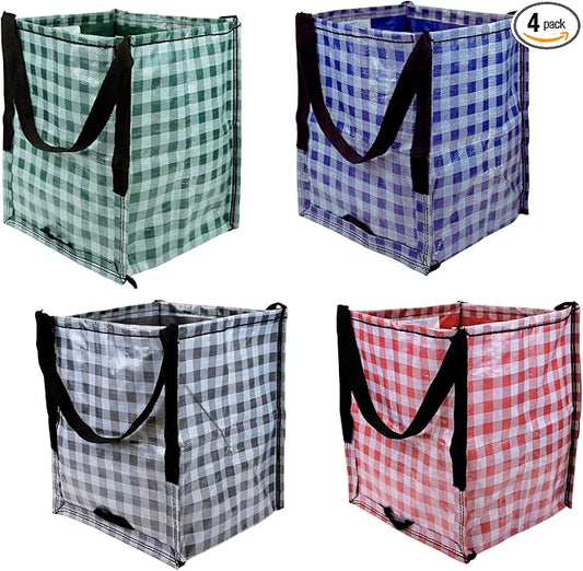 DURASACK Heavy Duty Storage Tote Bag 22-Gallon, Gingham Multi, Pack of 4 | Rugged Woven Polypropylene Moving Bag, Reusable Self-Standing Design, Holds up to 500 Pounds by DURASACK