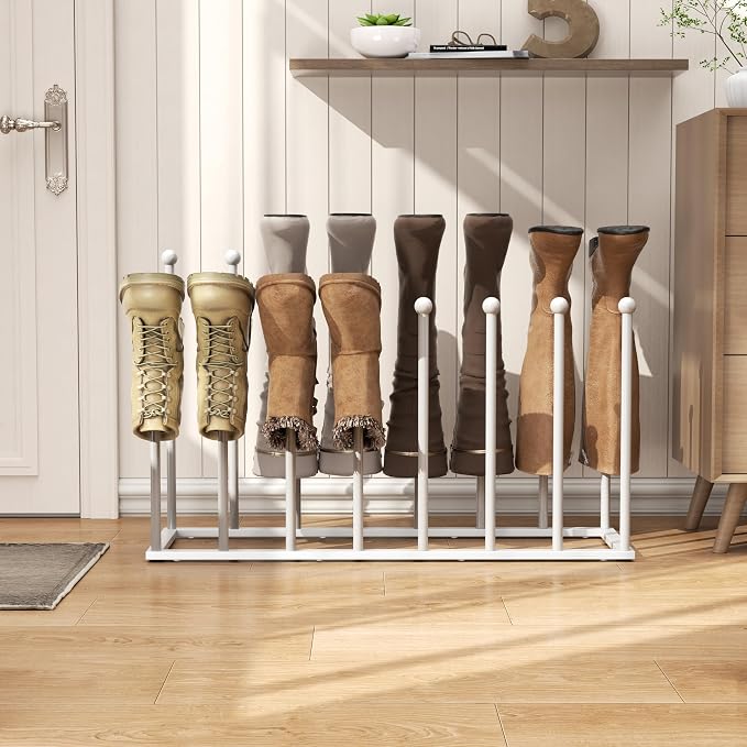 pickpiff Free Standing Shoe Racks - 19.5 Inch White Metal Boot Rack Organizer Tall Boots for Dorm Room, Closet, Entryway, Bedroom, Patio Outdoor, Hallway, White, Shoe Storage Fit for 8 Pairs - Image 5