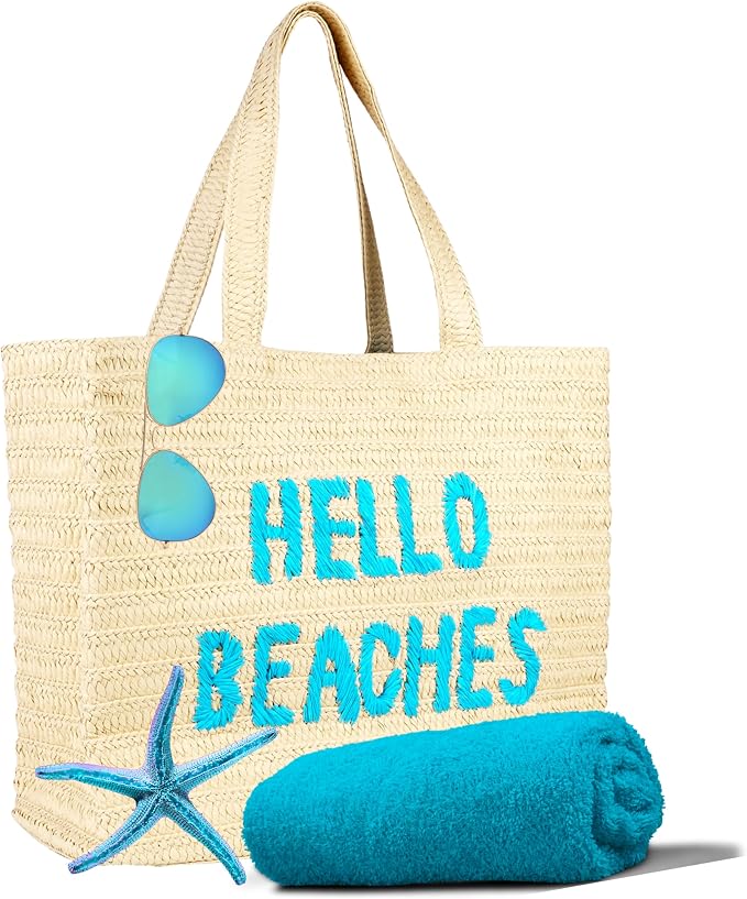 Hello Beaches A Packable Beach Bag | The Straw Beach Tote Bag of 2025 | Beach Bags for Women Vacation | Large Beach Bag by HelloBeaches