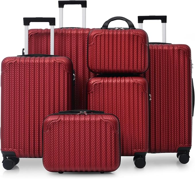 Red 6 Piece Luggage Set Hard Shell - Lightweight Checked Suitcases with Spinner Wheels and Cosmetic Cases for Family Travel, Durable Carry On Luggage Sets with Lock for Women and Men by Unknown