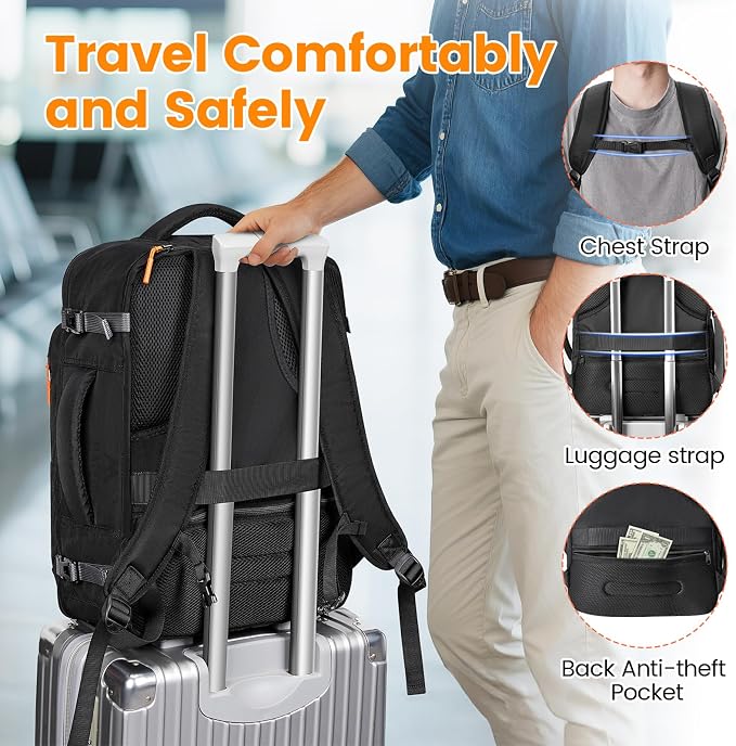 MATEIN Carryon Backpack for Airplane, Travel Backpack with Shoe Compartment | 40L, Airline Approved, Electronics Case, Large Capacity, Water Resistant, Fit 17" Laptop, Wet Pocket, Flight Essential, Black - Image 7