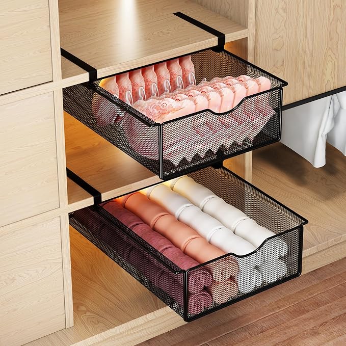 2 Pack Underwear Sock Drawer Organizer Set, Pull-Out Storage Baskets for Bra & Clothing, Closet & Dorm Room Organization Essentials(Black) - Image 8