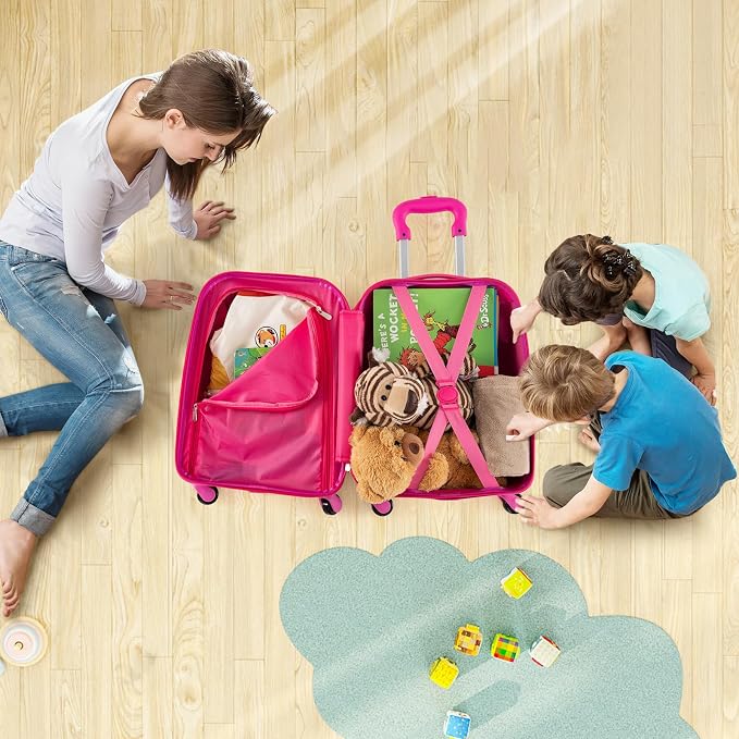 HONEY JOY Kids Luggage, 12" Toddler Backpack & 16" Travel Suitcase with Wheels, Lightweight Toddler Girls Suitcase, Durable ABS Hardshell, 2Pcs Carry On Luggage Set for Boys Girls(Rainbow) - Image 3