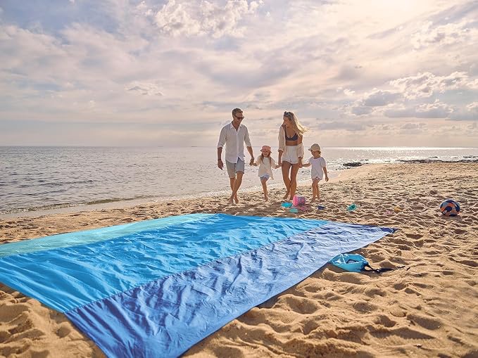 WEKAPO Beach Blanket Sandproof Waterproof, Extra Large Beach Mat, Oversized & Compact Sand Free, Quick Drying Beach Essentials for Vacation, Cruise, Picnic & Camping with Stakes - Image 8