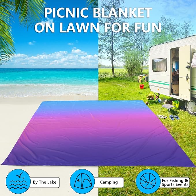 AISPARKY Beach Blanket Waterproof Sandproof Extra Large, Oversized Beach Mat, Quick Drying&Compact&Lightweight, Picnic Blankets Vacation Essentials for Outdoor Beach Camping (108" X 120" (8 Person)) - Image 6