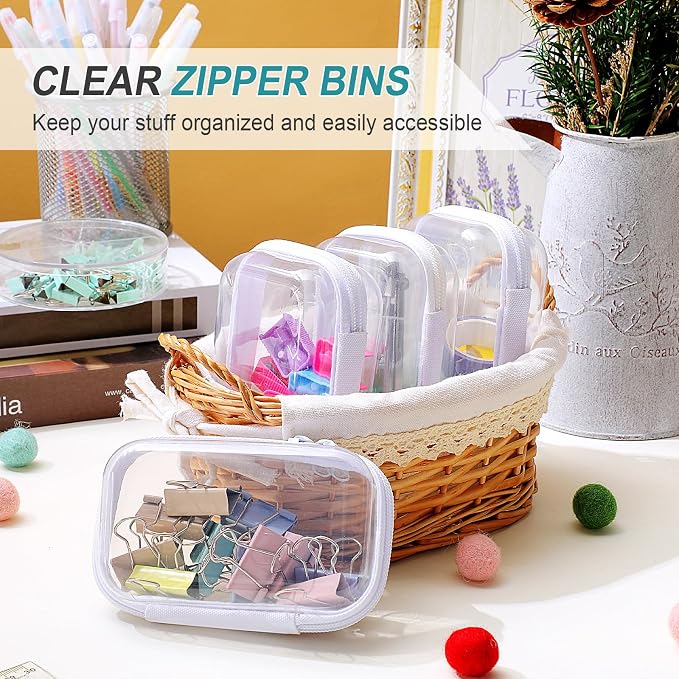 Hoolerry 4 Pcs Hard Clear Zipper Case Makeup Bags Plastic Zipper Pouch Transparent Storage Box Containers for Cosmetics, Snacks, Building Blocks, Puzzles(Clear,5 x 3 x 2 in,White) - Image 6