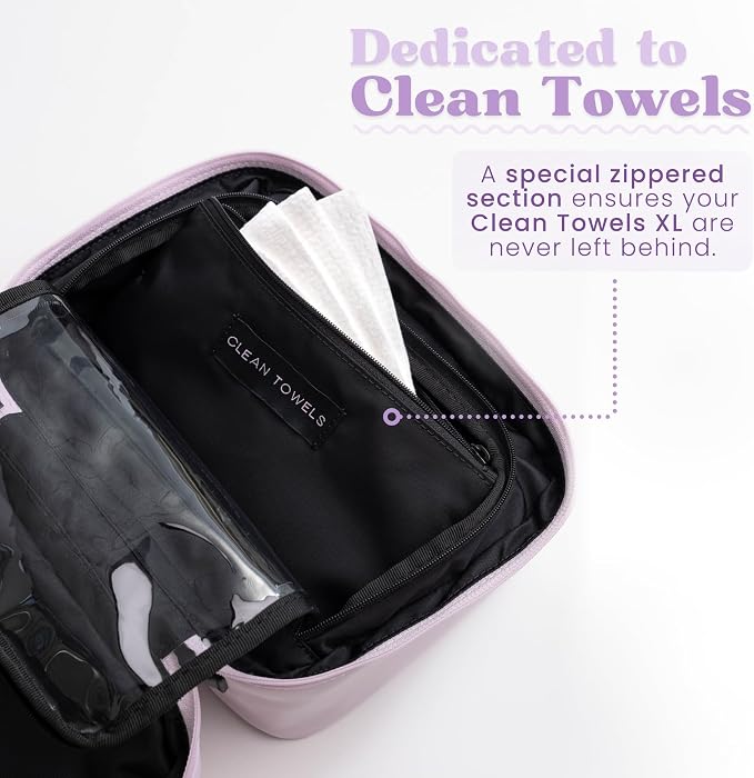 CLEAN SKIN CLUB Clean Towels XL Dedicated Travel Cosmetic Makeup Bag, Portable Large Capacity Beauty Toiletry Water Resistant Organizer Case with Dividers, Zipped Compartments - Image 2