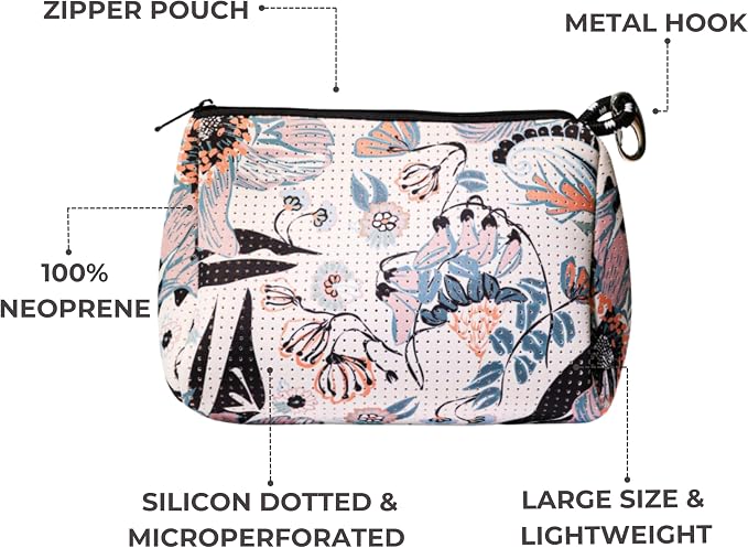 POPUPS Brand Large Makeup Bag with Zipper - Neoprene Machine Washable Travel Toiletry Cosmetic Organizer Pouch for Women (Print Blossom White) - Image 4