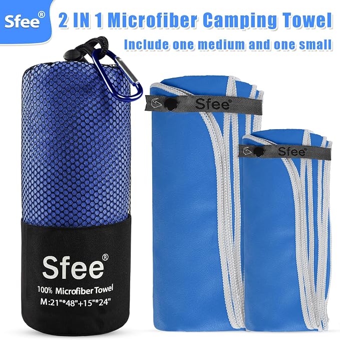 Sfee 2 Pack Microfiber Travel Towel, Quick Dry Towel Camping Towel Super Absorbent Compact Lightweight Sports Swim Gym Towels Set for Gym, Hiking, Pool, Backpacking, Bath, Yoga (M :48"x21"+24"x15") - Image 5